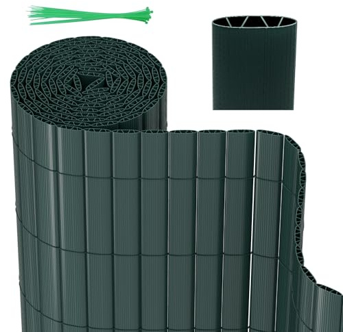 Herrselsam PVC Sichtschutzmatte, Sichtschutzzaun mit Kabelbindern, Wetterfest Sichtschutz Garten Balkon Terrasse Sichtschutzzaun, Interne W-Struktur Verstärkte Lamellen, 90x300 cm, Grün