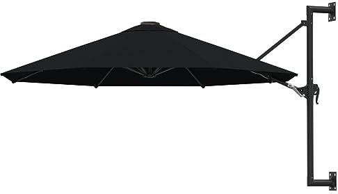 Gecheer Wall-Mounted Cantilever Parasol Umbrella Garden Parasol Sun Shade Shelter Canopy for Outdoor, Garden, Patio, Beach with Metal Pole 300 cm Black