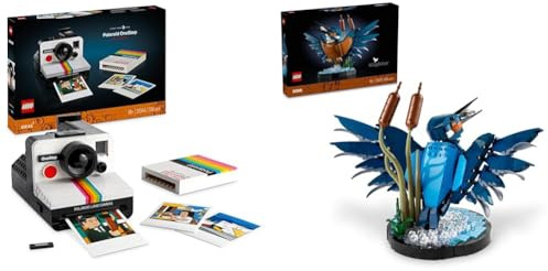 LEGO Ideas Polaroid OneStep SX-70 Camera Set for Adults, Collectible Vintage Model Kit & Icons Kingfisher Bird Set, Model Building Kit for Adults