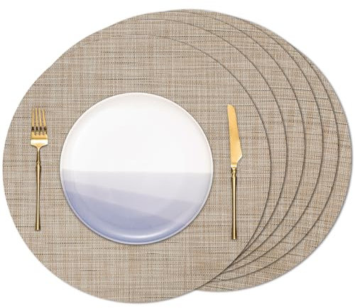 Banchif Manteles Individuales Redondos Manteles Individuales Juego de 6 Lavables Salvamantele Individuales Resistentes al Calor Antideslizante Diámetro 38 cm (Champán, Redondos Juego de 6)