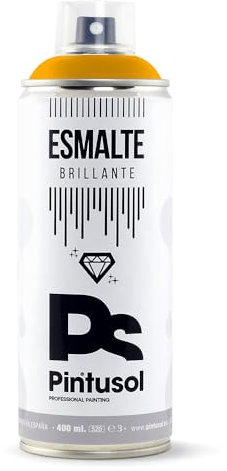 PINTUSOL Esmalte Brillante Amarillo Melón en Spray RAL1028, Acabado Brillo, Resistencia UV Alta Opacidad, Fácil Aplicación Multisuperficie Madera Metal Plástico, Pintura Profesional Espray 400ml