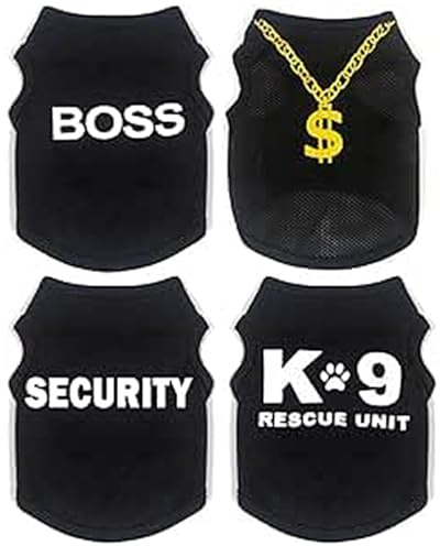 4-Pack Dog Clothes for Small Dogs Black Security Dog Shirt Soft Chihuahua Clothes Cute Male Puppy Clothes Pet Clothing for Small Dog Boy XXS