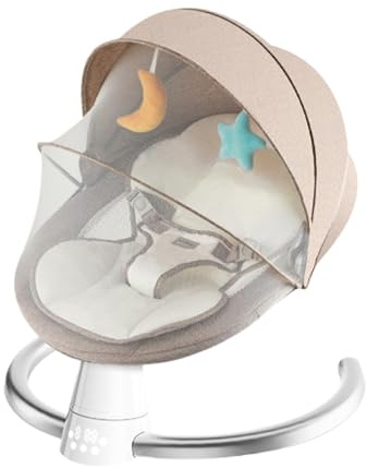 Electric Baby Bouncer with Bluetooth, Baby Bouncer Chair with 5 Swing Speed, 3-Stage Timer and Remote Control, Portable Swing Chair from Birth for Newborn Boys Girls (Khaki)