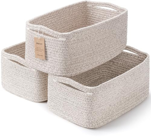 Maxuni 3-Pack Small Storage Baskets for Organizing | Woven Shelf Toy Basket | Rope Baskets for Gifts Empty | Closet Organizer Bins with Handles | Cube Decorative Box | 11.8×7.8×5.1” | Mixed brown