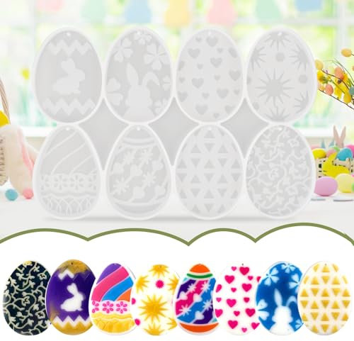 AKONE Molde de silicona de Pascua con forma de huevo de Pascua, 8 unidades, moldes de silicona, molde de silicona para huevos de Pascua, decoración de Pascua, regalos de Pascua