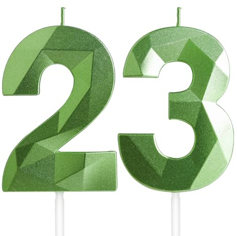 Yiran 23rd Birthday Candles, Green Number 23 Candle for Cake, Happy Birthday Candles, Green Cake Topper Decorations for Birthday Party Baby Shower Wedding Anniversary