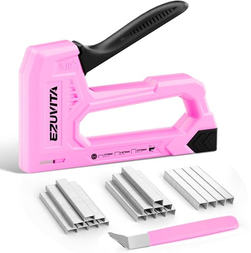 EZUVITA Agrafeuse légère pour bois – Agrafeuse rose pour tissus d'ameublement avec 2000 agrafes JT21 1/4, 5/16, 3/8 et extracteur d'agrafes pour travaux manuels, bricolage