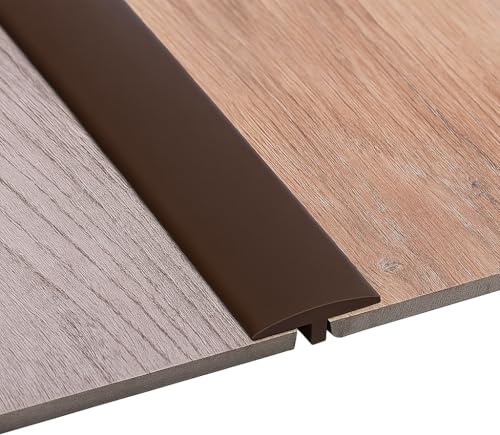 Självhäftande T-formad övergångsprofil 5 x 100 cm, flexibel PVC-övergångslista för alla typ av golv, avgränsning och vattentät (mörkbrun, 1 m)