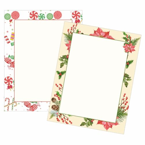 50 pz Falling Holly Natale cancelleria 21,6 x 27,9 cm dolce menta piperita Holiday carta intestata a tema natalizio imstampabile carta da scrittura di ufficio e casa cancelleria festiva