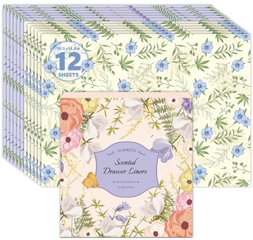 SCENTORINI Papel Perfumado para Cajones, Papel de Cajones de Fragancia de Lino y Lavanda, Estantes de Cajoneras, Armario, Fragancia de Armario, 12 Hojas, 36.5 cm x 50 cm