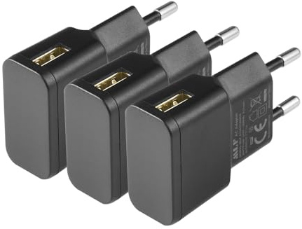 3-pack USB-laddare, 5 V 1 A, 5 W AC till DC-adapter, för IP-kameror, surfplattor, MP3-spelare, e-läsare, smarta telefoner, elverktyg etc., svart