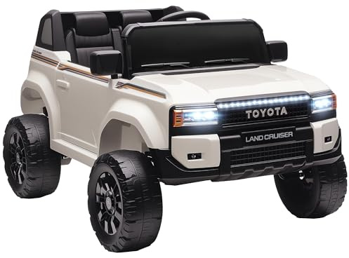 AIYAPLAY TOYOTA Land Cruiser Macchina Elettrica per Bambini 3-8 Anni, 12V 3-5 km/h Auto Elettrica Bambini con 2 Motori, Sospensioni, Telecomando, Cintura 3 Punti, Bluetooth, USB, Musica, Fari, Bianco