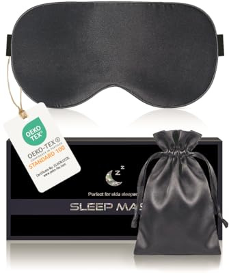 Aosun Mascherina per Dormire, Maschera per Dormire in Pura Seta di Gelso al 100% - Mascherina Occhi per Dormire Ipoallergenica Oscurante con Fascia Regolabile