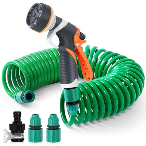 Manguera de Jardin Extensible 10M - Mangueras Jardin Espiral con Pistola Rociadora de 8 Funciones Ajustable - para Limpieza de Automóvil, Lavado de Coche, Jardín, Lavar la Mascota