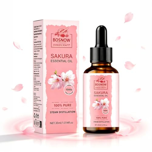 Huile Essentielle Fleur de Cerisier 30ml, Huile Essentielle Sakura 100% Pure pour Diffuseur Aromathérapie Humidificateur Massage Bain Soin de la Peau DIY Bougies Relaxation