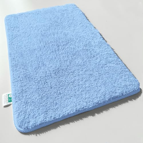 casa pura Badematte Hochflor Sky Soft - Weicher, Flauschiger Badezimmerteppich in Shaggy-Optik - Badvorleger rutschfest waschbar - schadstoffgeprüft - 16 Farben in 6 Größen (50x80 cm, hellblau)