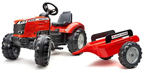 FALK - Tractor de Pedales Massey Ferguson con Remolque - A Partir de 3 años - Fabricado en Francia - Volante direccional con bocina - Asiento Regulable - 4010AB