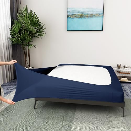 ALYVIA SPRING Box Spring Cover – King/Cal King/Olympic Queen, Navy, microfibra e spandex, mantovana giroletto