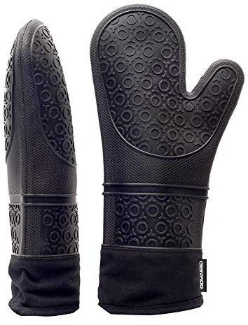 Guanti da Forno Professionale, Extra Lunghi Presine da Cucina Silicone, Guanto da Forno Resistenti al Calore (Nero, 1 Paio)