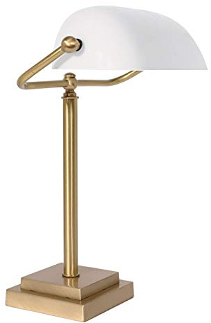 Licht-Erlebnisse Bankerlampe in Bronze hell Weiß Echt-Messing Arbeitsplatz Jugendstil Premium MINISTERO Schreibtischleuchte