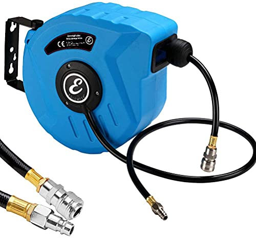 BRICOZONE Avvolgitubo Aria Compressa Fissaggio A Parete Salvaspazio Tubo Accessorio Compressore Aria Con Giunto Rapido 1/4 Riavvolgitore Automatico E Auto-stop Pressione Max 24 Bar (Tubo 10 mt)