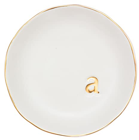 COLLECTIVE HOME - Ceramic Jewelry Tray, Decorative Trinket Dish for Rings Earrings Necklaces Bracelet Watch Keys, Birthday Mother's Day Christmas Gift for Women, 4.75, White Surface (A)