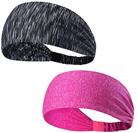 Lot de 2 bandeau de sport élastique antidérapant pour femme pour yoga, course, entraînement, fitness, tennis, gym, vélo, randonnée, volley-ball, danse, voyage, léger