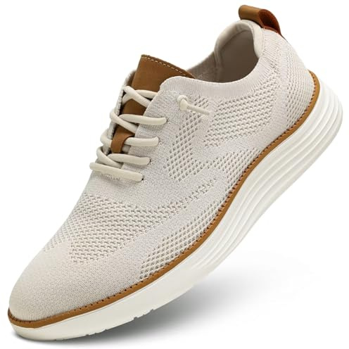 KEEZMZ Men's Casual Sneakers Dress Shoes - Comfort Sneakers Mesh Knit Lightweight Breathable Formal Oxford Business Shoes Beige