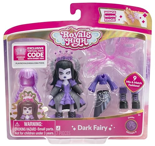 Royale High Poupée tendance fée sombre de 3 pouces - 1 figurine avec 9 accessoires de mode - Code d'article virtuel inclus - Série 2 - À partir de 5 ans+