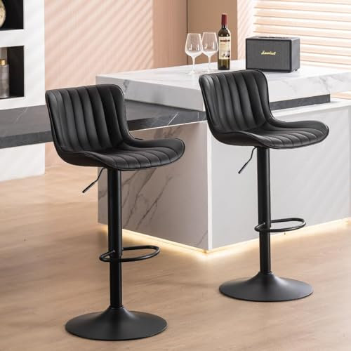 YOUNIKE Barhocker 2er Set, Drehbare Barhocker mit Lehne, Barhocker Höhenverstellbar aus PU-Leder, Moderner Barstuhl Küchenhocker Bar Hocker Bar Stool, Schwarz