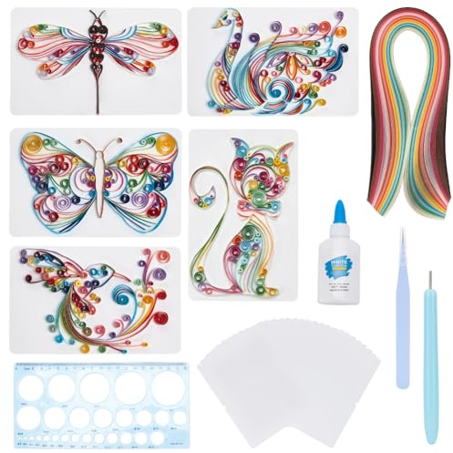WEBEEDY 20 Sets Papier-Quilling-Sets, DIY-Kits Zum Selbermachen von Hübschen Katzen-Quilling-Karten Mit 36 Farbstreifen, 20 Karten, Papier-Quilling-Werkzeuge Und Zubehör Zuhause Zimmer Wanddekoration