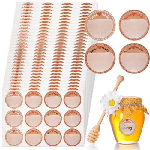 Willingood 360 Stück Marmeladen Etiketten Selbstklebend, Ø38 mm Universal-Aufkleber, Kraftpapier Aufkleber, Marmeladenglas, Einmachen, Gewürzetiketten, Rund, Ablösbar, Homemade, Abdichtung Aufkleber
