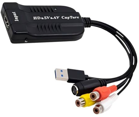 Jerilla USB Tarjeta de Captura HDMI/AV/RCA/S-Video a USB 2.0 Dispositivo Adaptabor de Tarjeta de Captura de Vídeo 1080P HD 30fps para Transmisión en Directo,Video,Cámara,Juegos,VCR,VHS,DVD,PS4,PS5