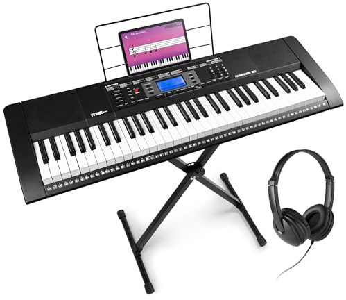 Max Rhapsody61M Clavier Électronique, 61 Touches Sensibles à la Vélocité, avec Casque Audio et Stand, Lecteur MP3 et Connexion MIDI, Deux Haut-parleurs Intégrés, Idéal pour Démarrer le Piano