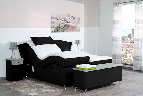 Boxspringbett Huss 200x220, VS-Schwarz, 7-Zohnen Taschenfederkernmatratze, Ergoflex - Inklusive Aufbau - Deutscher Hersteller