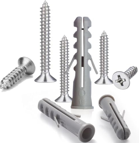 Tiruiya 200 Piezas Juego Tacos y Tonillos, Incluye 100 Tonillos Acero Inoxidable, 100 Tacos de Clavo para Fijación en Hormigón Ladrillo Piedra, para un Soporte de TV Fijar Lámparas