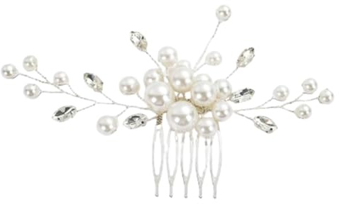 Fc'Noqgn Perla afferrare Diamante Capelli Pettine Laterale, Gioielli da Sposa, Sposa Copricapo Matrimonio Capelli Clip di Cristallo, Perla Accessori per Capelli da Sposa - Argento