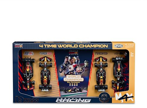 Bburago Formula 1 F1 Red Bull Racing 4-Pack Set - Verstappen - 1:43 Scale - Incredibly Detaield Die-Cast Collectible Replica Race Car Model