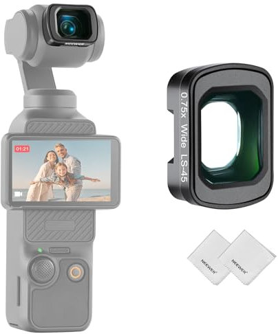 NEEWER 0.75X Wide Angle Lens Compatible with DJI Osmo Pocket 3 Creator Combo Accessories, Aspheric Magnetic Multilayer Action Camera, 108° Wide Field of View & 2 Cleaning Cloths