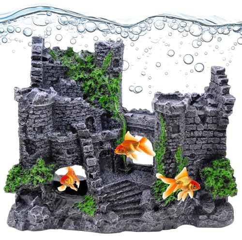 Fahibin Decoraciones de Castillo de Resina para Acuario,Adornos de Acuario, Adorno para Acuario con Diseño de Cueva y Arbol, Accesorios de Acuario para Peces y camarones