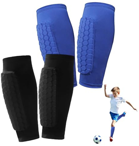 2 Pairs Soccer Shin Guards for Kids Youth Adult,Shin Guards Soccer Calf Compression Sleeve with Honeycomb Pads,Lightweight Shin Protector Support for Baseball MTB Football–Boys Girls Protective Gear