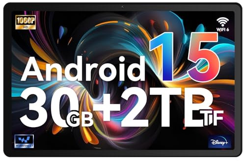 Whitedeer Tablet, Android 15 Tablet 10 Pollici Octa-Core,30GB RAM + 128GB ROM Espandibile 2TB, Split-Screen,WiFi 6, Bluetooth 5.4,Widevine L1, Doppia Fotocamera 5MP+8MP, Batteria 6200mAh, OTG, Nero