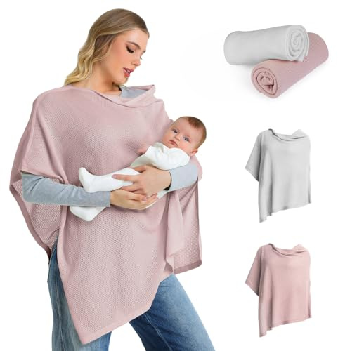 2pk Nursing Cover for Breastfeeding, Soft & Breathable Privacy Poncho, Multi-Use Feeding Shawl, Comfortable & Portable Breastfeeding Cover for Women Includes Mesh Laundry Bag