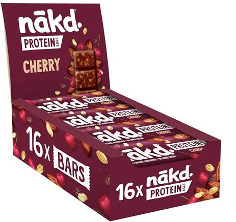 nakd. Protein bars Cherry - 7g plant-based protein - 100% Natural ingredients - No added sugar - Vegan - 16 x 45g bars - 720g