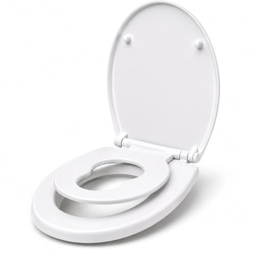MEOWN Premium 2-in-1 Family Toilet Seat with Toddler Seat, Soft Close White | Quick-release family toilet seat with universal fittings, soft-close hinges and built-in toddler seat for standard UK toilets