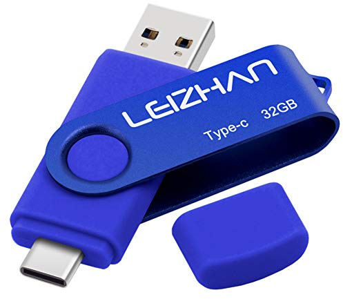 LEIZHAN USB Stick Type C Memory Stick 32GB Flash Drive OTG(On The Go) 2 in 1 USB C Speicherstic for Type-C Smart Phone and MacBook (32GB, Blau)