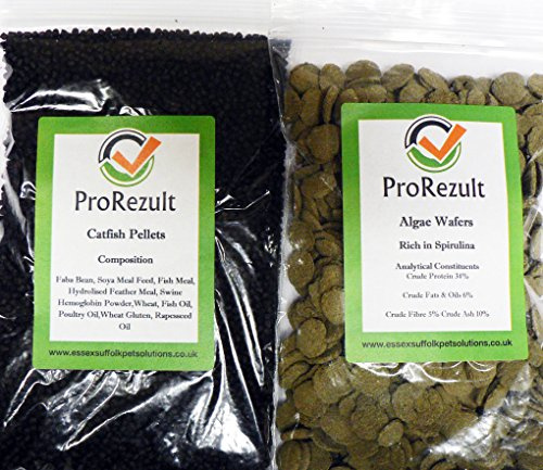 PROREZULT 6% Spirulina Algae Wafers 100g PLUS Catfish Cichlid Pleco Pellets 100g. Pack of each Food. FANTASTIC VALUE. Algae Eater and Bottom Feeding Fish