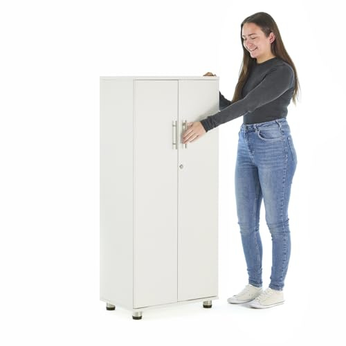 MMT Furniture Designs - Armadietto portaoggetti in legno ingegnerizzato, bianco, 55 x 35 x 125 cm
