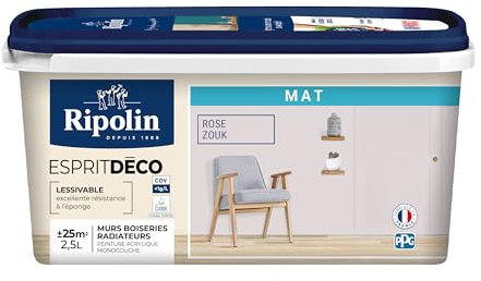 RIPOLIN - Peinture Intérieure Multi-Supports – Murs, Boiseries & Radiateurs – Ultra Couvrante – Lessivable – Application Facile – Ecolabel - Aspect Mat - 2,5L - Rose Zouk