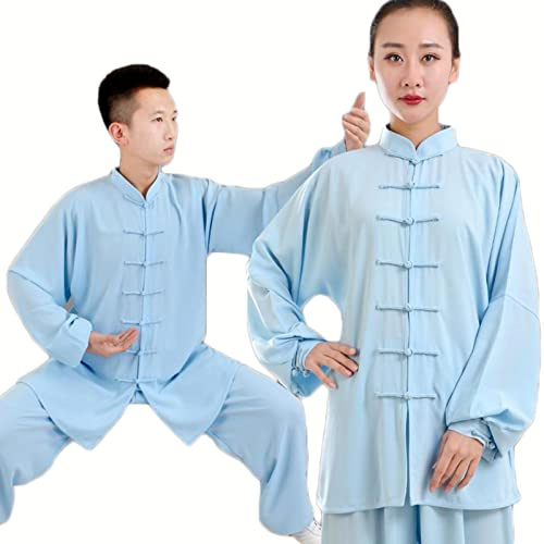 Kung Fu Vêtements Tai Chi Uniformes Kung FU Costume Arts Martiaux Costume Tenue Wing Chun pour Homme Et Femme,Blue2-XL